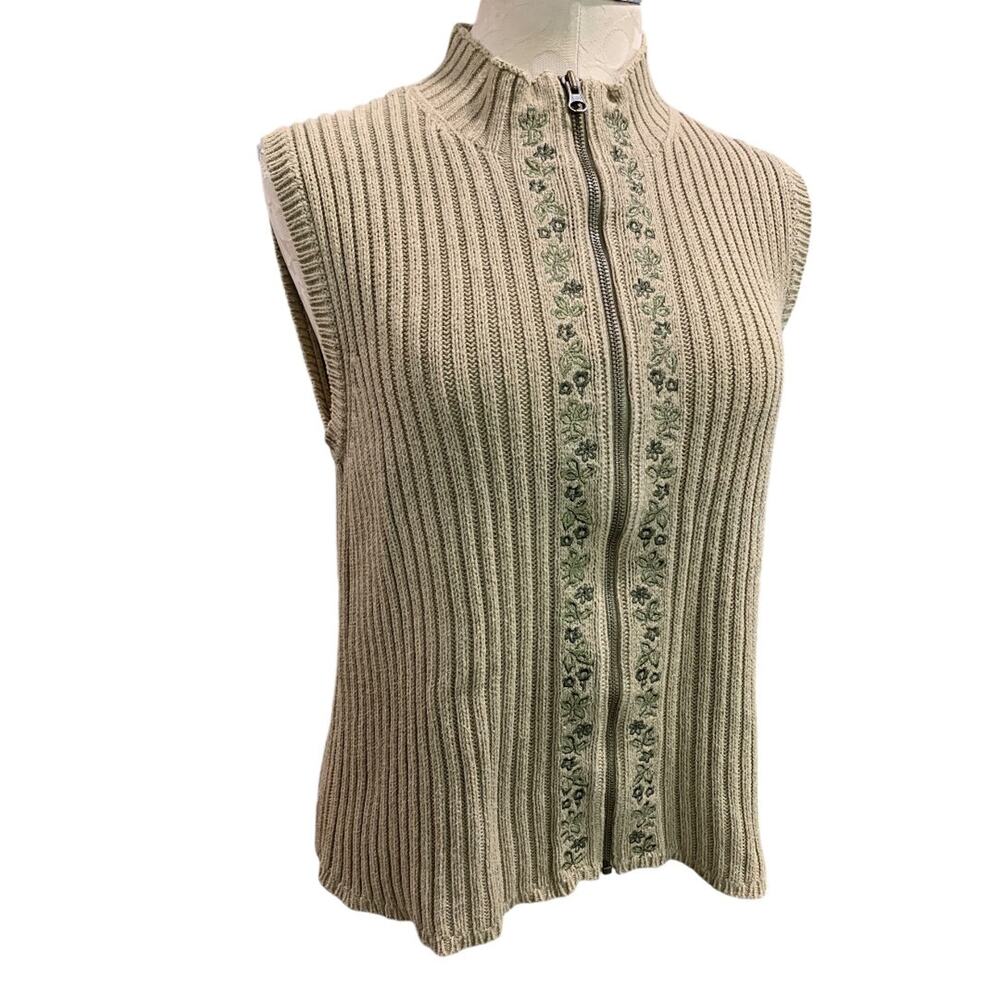 Medium Woolrich Womens Tan Khaki Full Zip Sweater Vest Cotton Blend‎